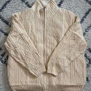 Vintage Men's Cable Knit Cardigan with zip closure and sherpa lining